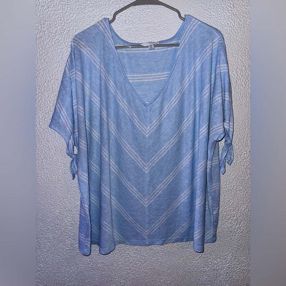 Blue striped v neck blouse